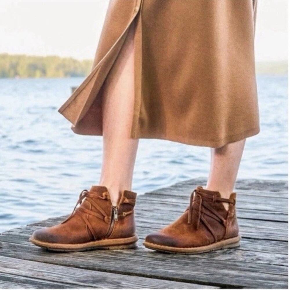 Born Tarkiln Leather Wrap Ankle Boots Women 10 Brown